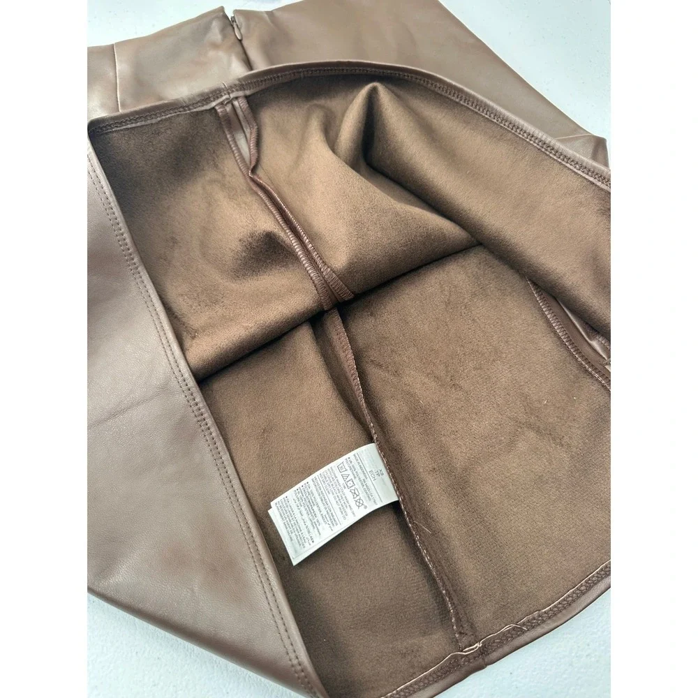 Old Navy Skirt Faux Leather Fitted Mini XS Espresso Bark Brown NWT Vegan Slit
